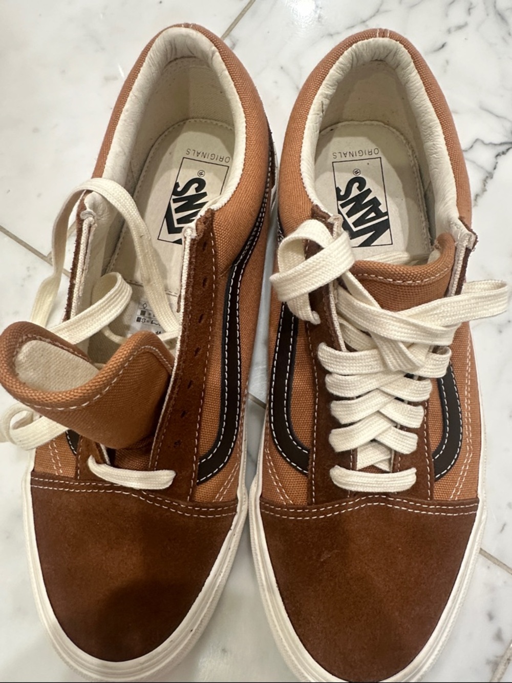 Vans Men’s Old Skool Brown Canvas & Suede Sneakers with Black Stripe